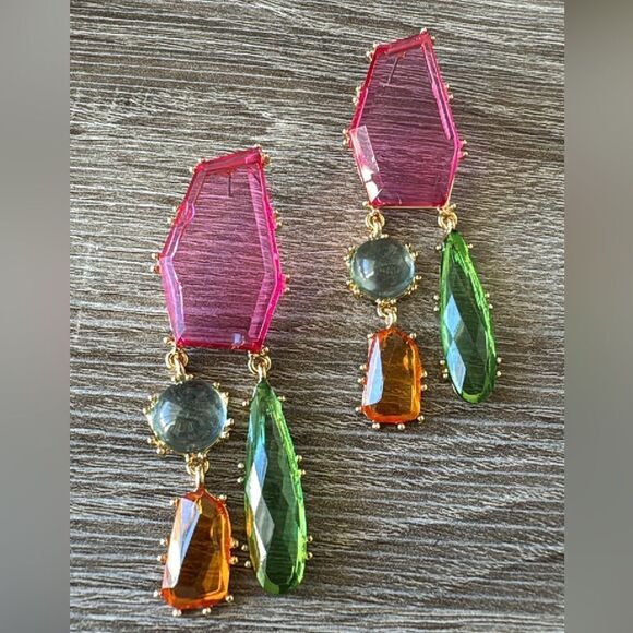 Anthropologie Blue and Pink Statement Earrings - Picture 2 of 4